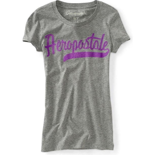 Aeropostale Sparkle Glittery Graphic playera para mujer, gris, grande
