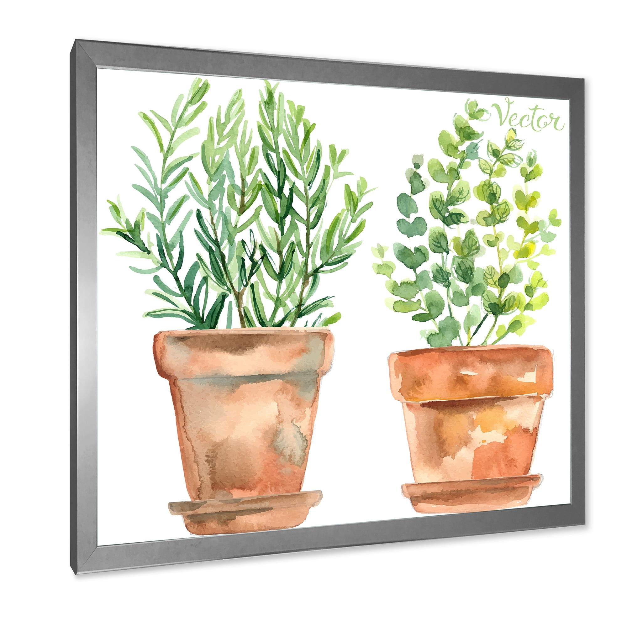 Designart 'Two Green House Plants In Orange Cly Pots' Traditional Framed Art Print