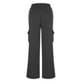 thumbnail image 6 of SYMOID Womens Dark Gray Wide Leg Cargo Pants | 100% Polyester Elastic Crisscross Waist | Multiple Cargo Pockets Casual Utility All-Day Comfort,Size L, 6 of 8