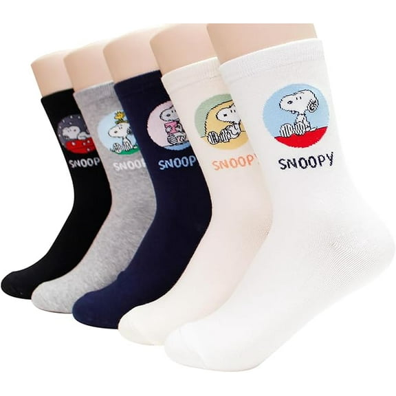 The Peanuts Snoopy Women and teen girls Cartoon Character Series Licensed Socks Assorted Colors 5 Pack Set Collection