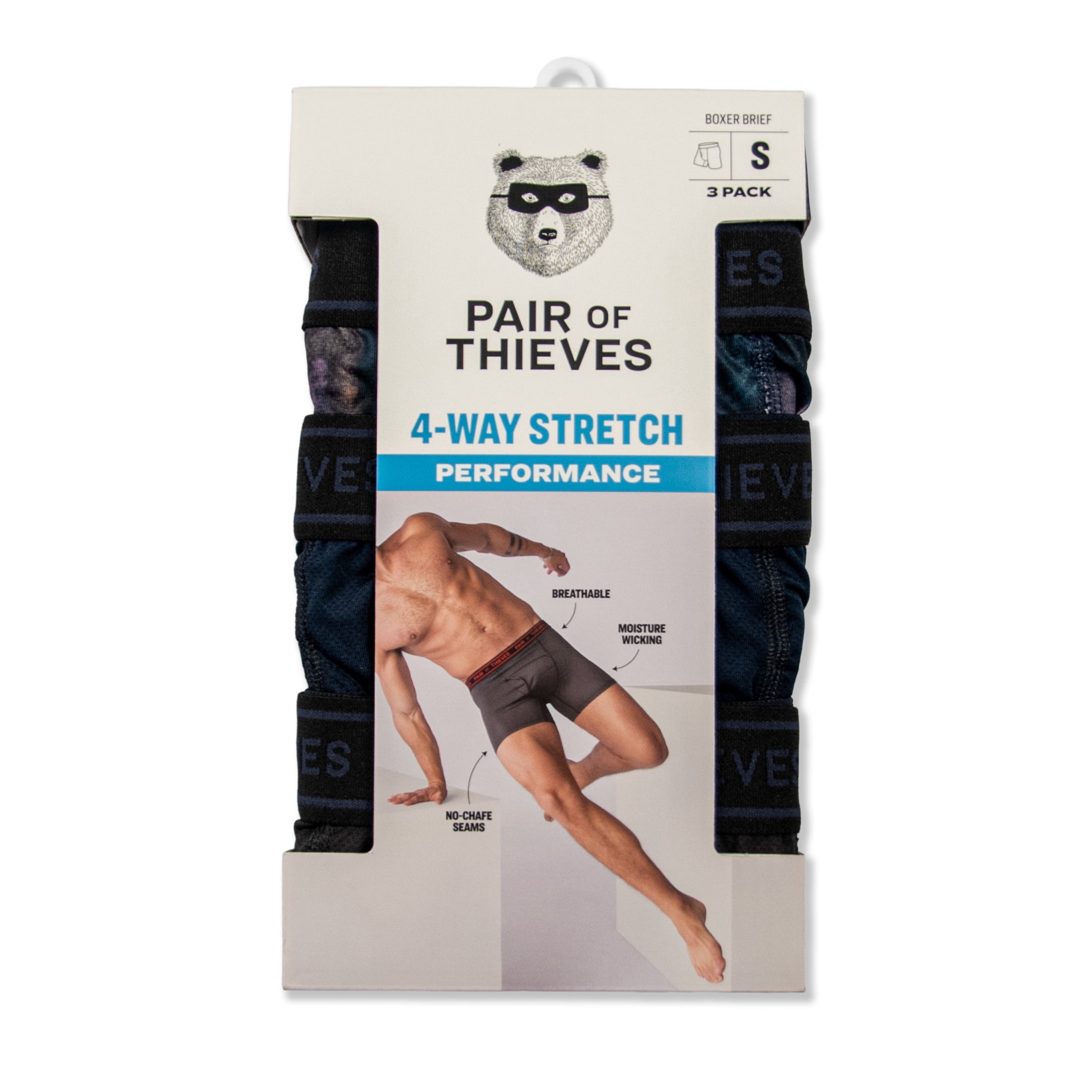 4-Way Performance Stretch Boxer Brief Black Blue Print 3pk XL