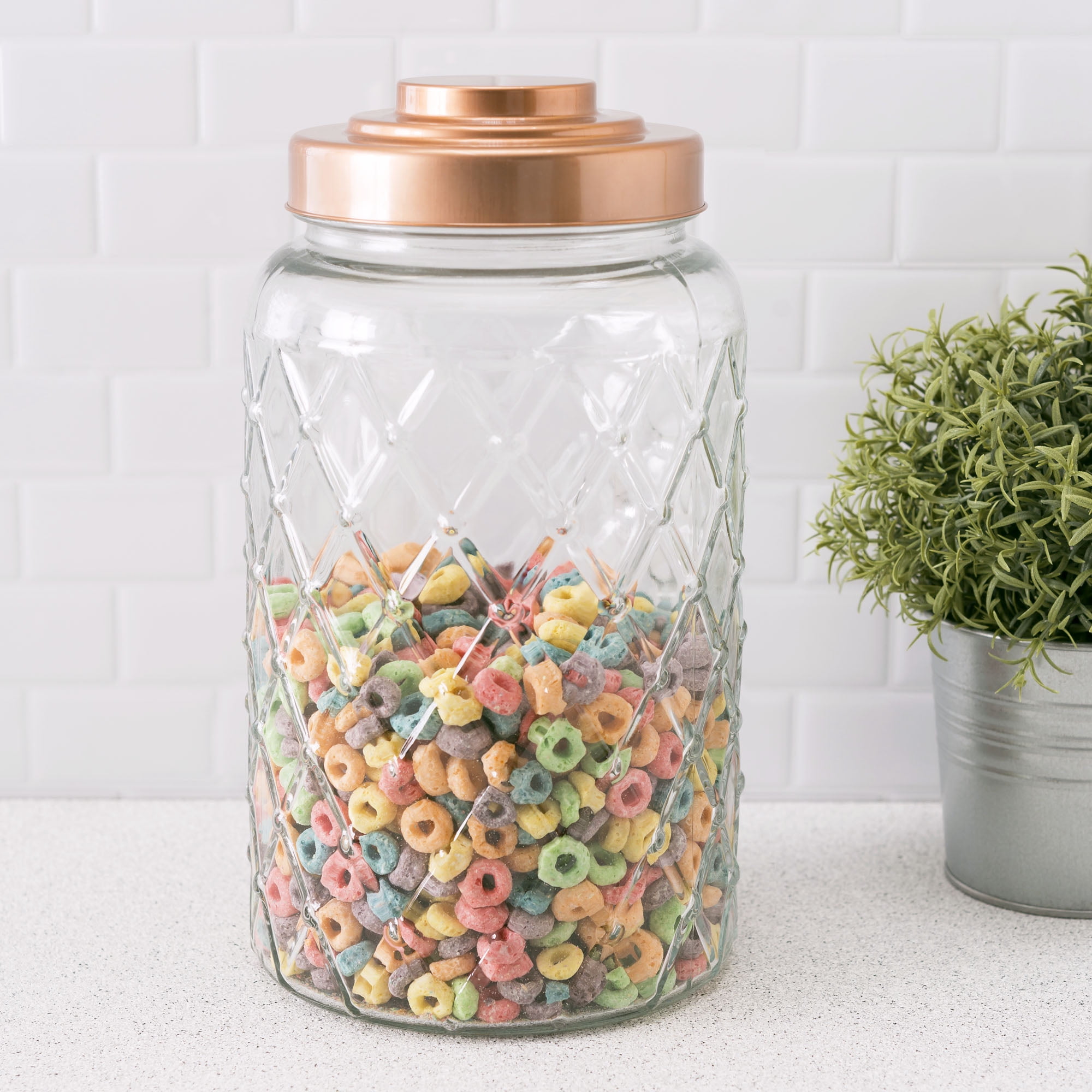 Medium Textured Glass Jar with Gleaming AirTight Copper Top