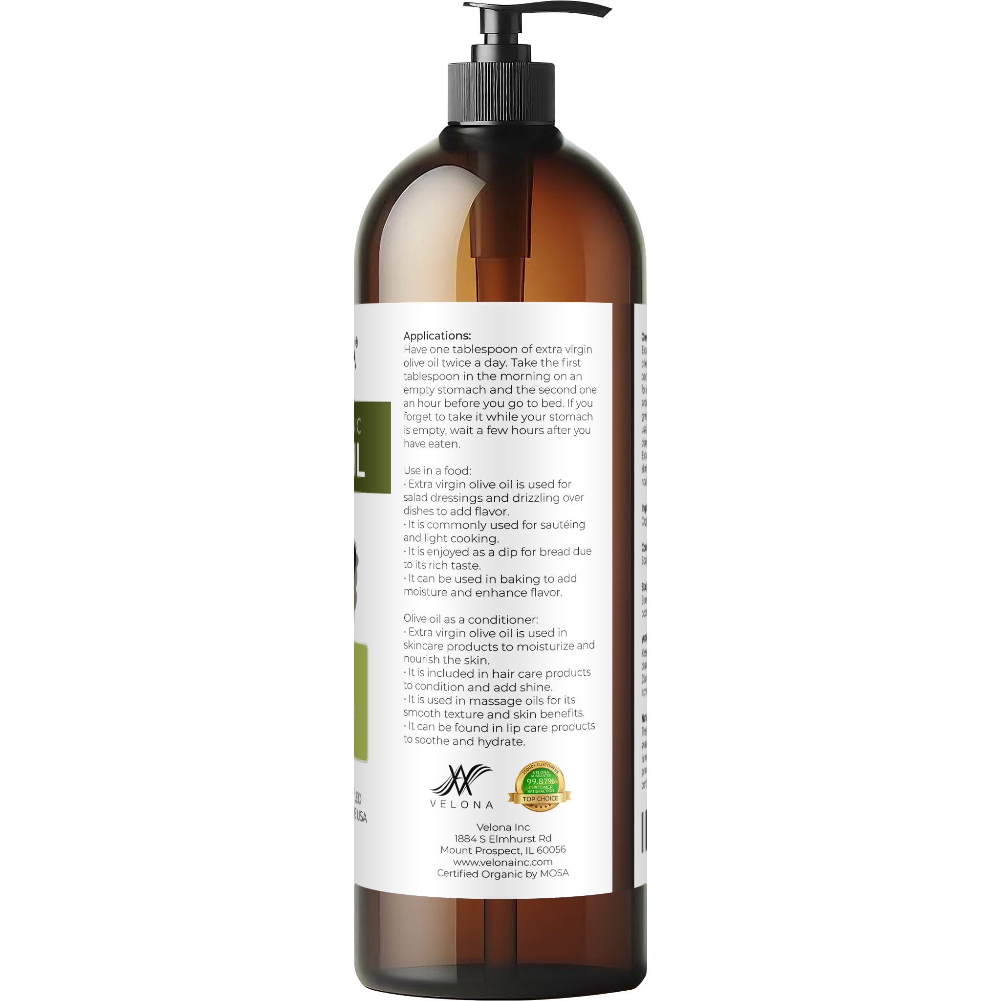 Velona USDA Certified Organic Olive Oil - 32 oz | 100% Pure and Natural Carrier Oil | Extra Virgin, Unrefined, Cold Pressed | Cooking, Dressing, Face, Hair, Body, Skin Care | Use Today - Enjoy Results
