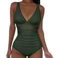 thumbnail image 2 of Ecqkame Women's New One Piece Swimsuit Fashion Solid Color Bathing Suits Tummy Control Mesh Sheer Tankini Swimsuit Green XXL, 2 of 8