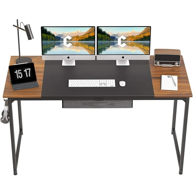 CubiCubi Computer Desk with Drawer Splice Board, Black and Espresso Finish,63"