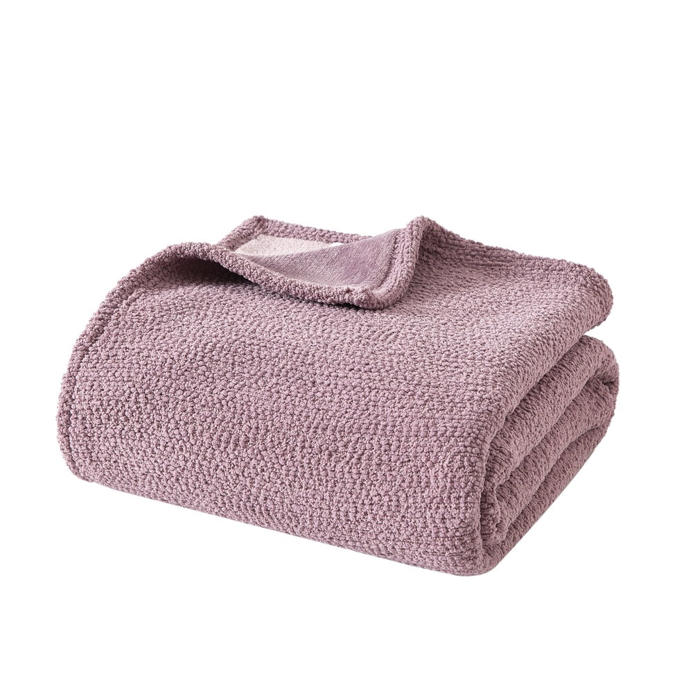 Mainstays Reversible Cozy Boucle Chenille Plush Throw, Purple 50" x 70"