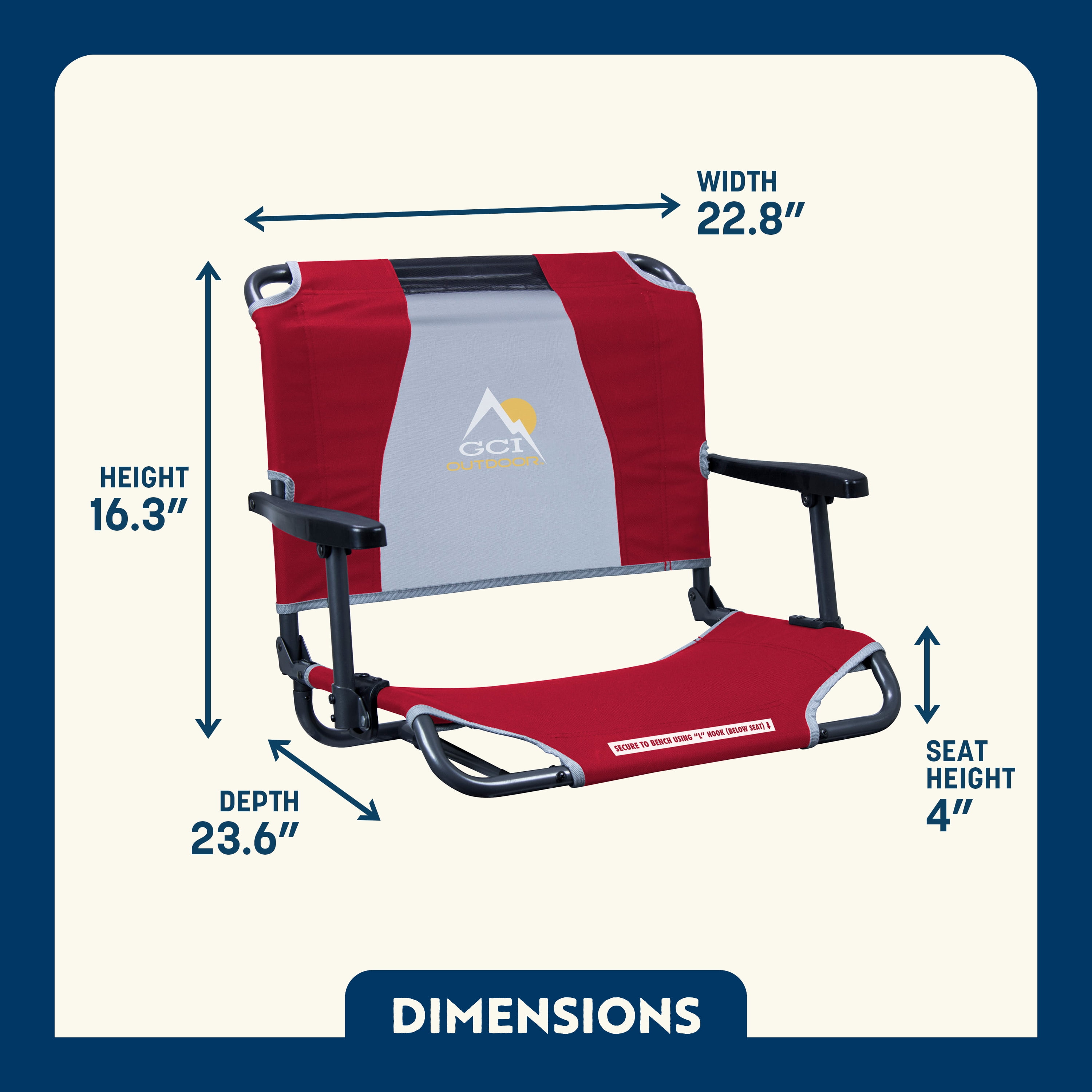 GCI Outdoor Big Comfort Stadium Seat with Armrests Red Bleacher Chair for Back Support