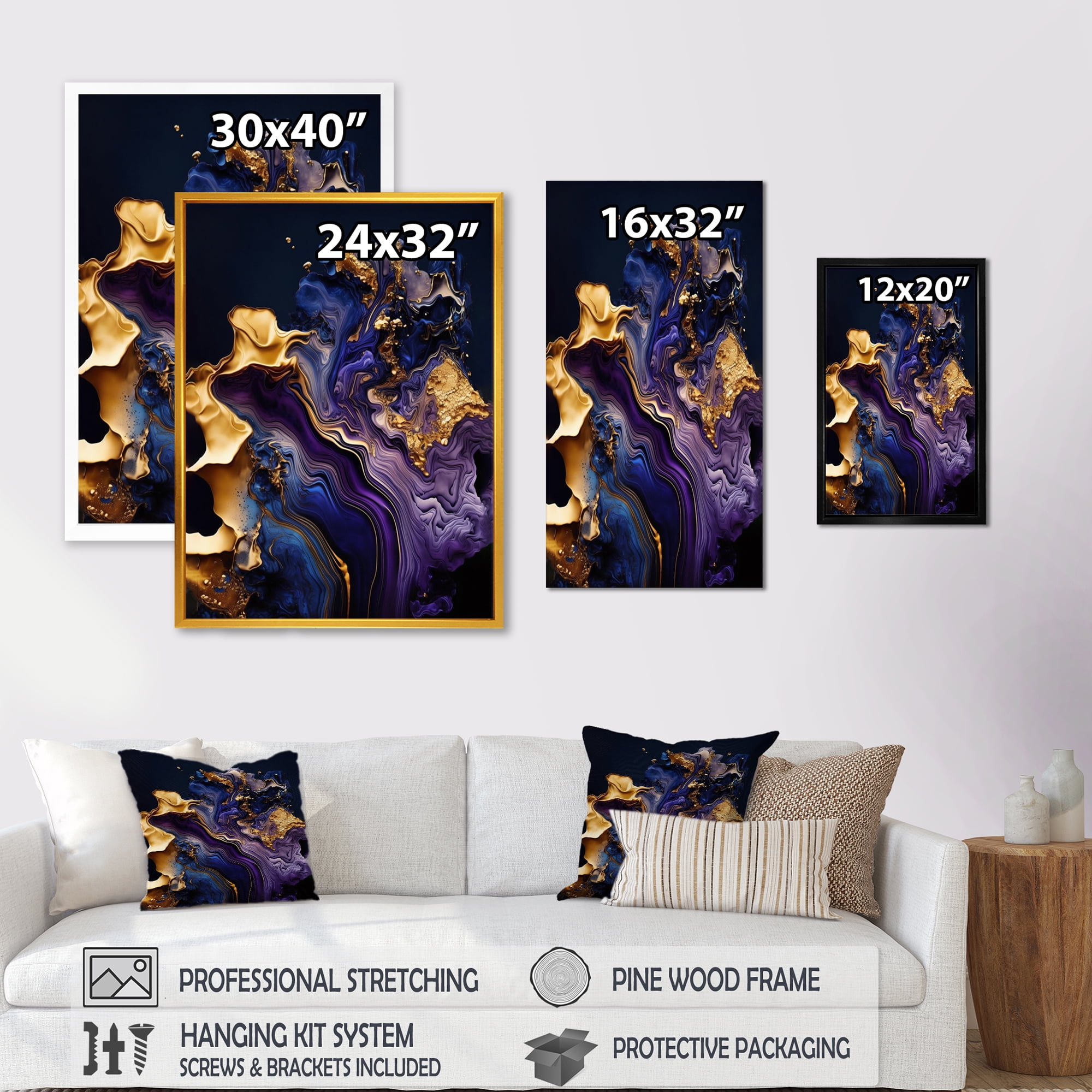Designart Abstract Marble Geode Purple I Canvas Wall Art
