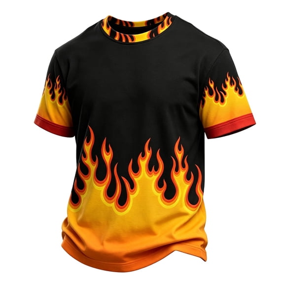 XIAOCHA Halloween Flame Print T Shirt for Men Short Sleeve Crew Neck Fire Graphic Pullover Top, Black, Sizes L