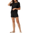 thumbnail image 1 of Conjunto de lounge de punto waffle para mujer INSPIRE CHIC, pijama de manga corta con pantalones cortos y bolsillos, ropa de dormir suave de mezcla de algodón, negro, 1 of 5
