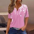 thumbnail image 2 of WREESH Women's Comfortable Henley Shirts Fashion Short Sleeve Casual Tops with Graphic Prints, Loose V-Neck Button T-Shirt Pink, 2 of 5