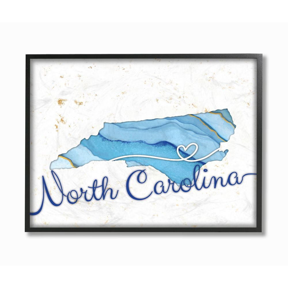 Stupell Industries North Carolina Agate Blue US State Design Framed Wall Art by Ziwei Li