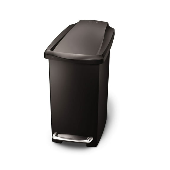 simplehuman Slim Plastic Step 10 Liter Trash Can, Black