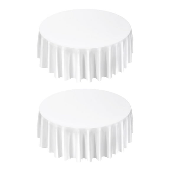 KFFKFF White Round Tablecloths, Set of 2, 120-Inch Diameter, Durable Polyester Fabric, Stain- and Wrinkle-Resistant, Machine Washable Covers for Weddings, Parties, Banquets, and Formal Gatherings