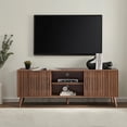 thumbnail image 3 of Lisicue Mid-Century Modern TV Stand for TVs up to 70 Inches with Sliding Doors and Storage, Television Stands, TV Consoles, Media Consoles for Living Room Bedroom, Walnut, 3 of 6