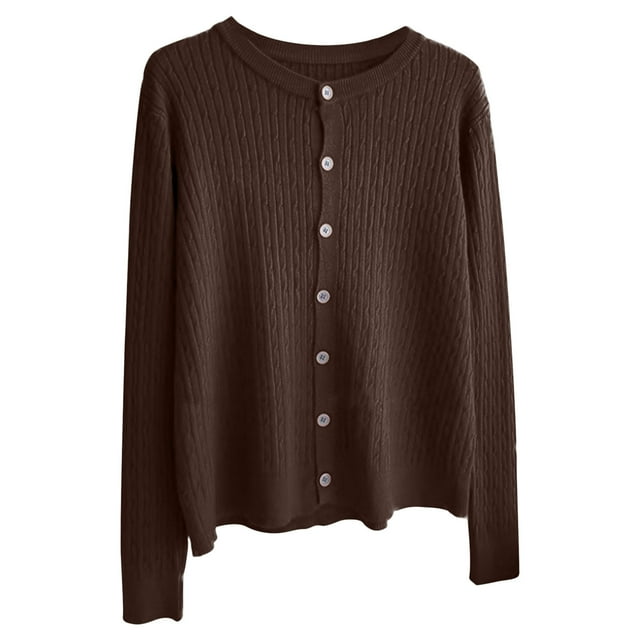 Timegard Hauts pour Femmes Automne Col Rond Boutons Manches Longues Chandails Confortables Couleur Unie Hauts Décontractés Mode