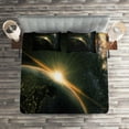 thumbnail image 2 of Ambesonne Galaxy Quilted Coverlet 3 Pcs, Sun Rising Above Earth, King Size, Black, 2 of 2