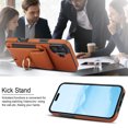 thumbnail image 4 of Premium PU Leather for iPhone 16 Card Slots Wallet Back Case, Classic with Ring Kickstand Magnetic Button Stylish Drop Protection Phone Case Cover for iPhone 16, Brown, 4 of 9