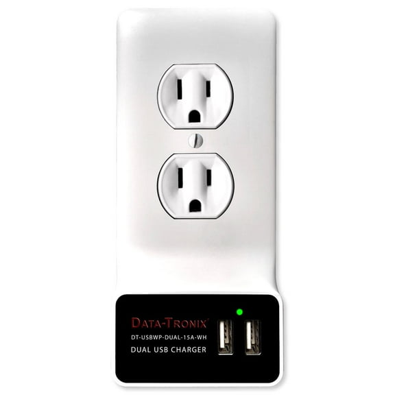 Data-Tronix DT-USBWP-DUAL-15A-WH USB Charging Wall Plate for AC Outlets, 15A