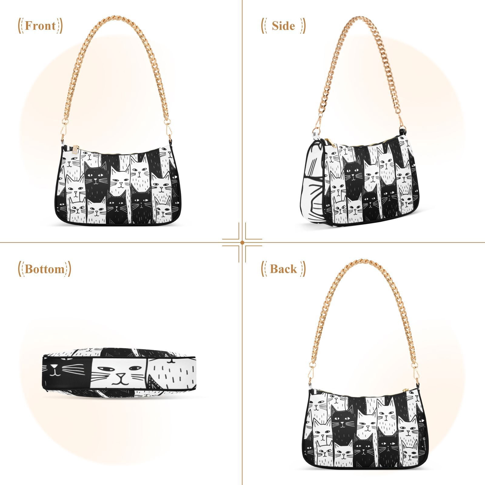 Black and White CatsWomen Small Shoulder Bag Crossbody Tote Hobo Bags Purse Clutch Handbags with Chain Strap for Women