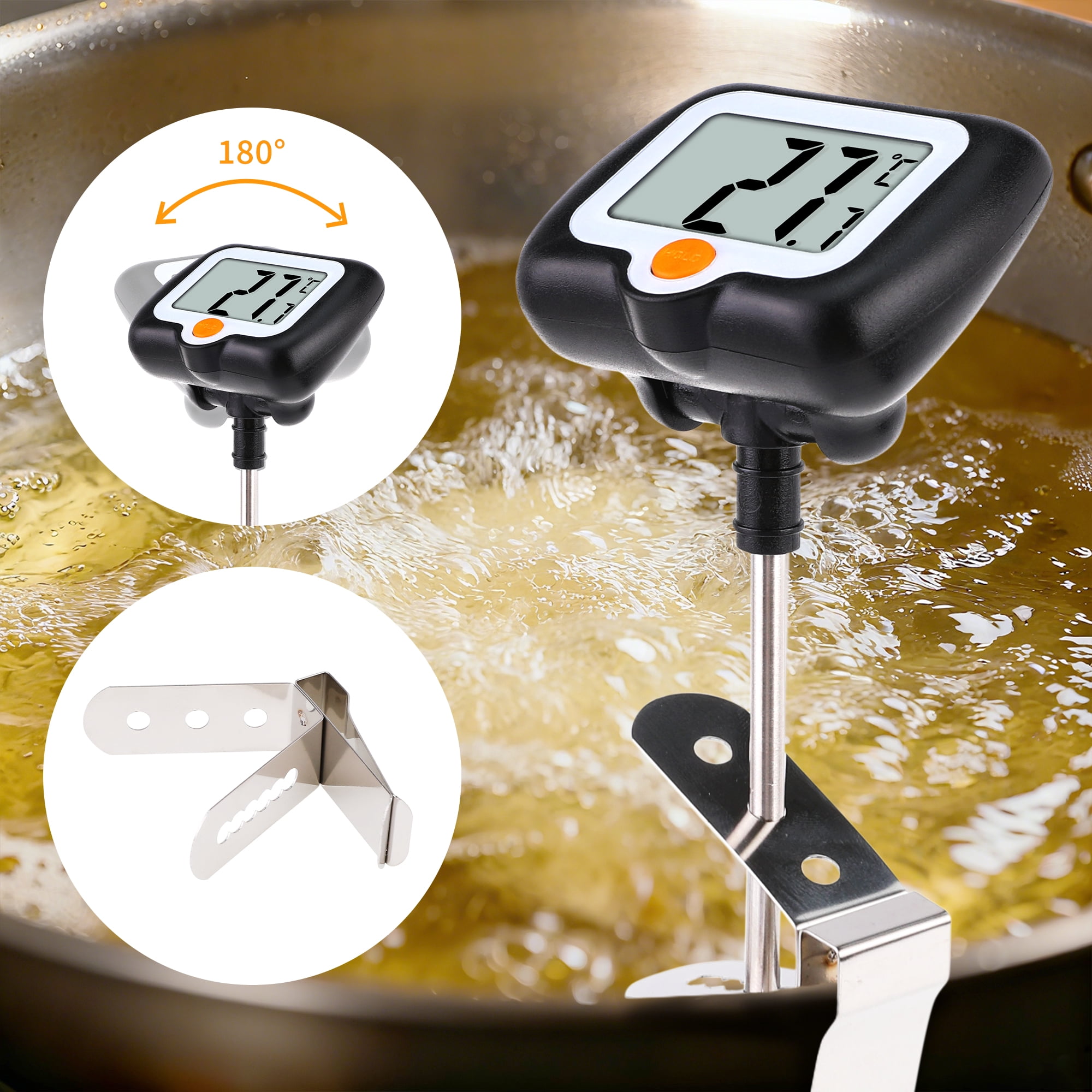 Unique Bargains Instant Read Cooking Thermometer with Clip Black 9.8 Inch