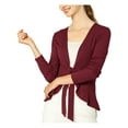 thumbnail image 1 of Allegra K Women's Dressy Cardigan Sweaters Tie Front Draped Ruffle Knit Cardigans XS Burgundy, 1 of 8