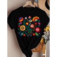 thumbnail image 2 of Women's Mexican Folk Art Floral Graphic T‑Shirt, Vibrant Fiesta Flower Embroidery‑Style Print Crew Neck Short Sleeve Casual Summer Tee, 2 of 8
