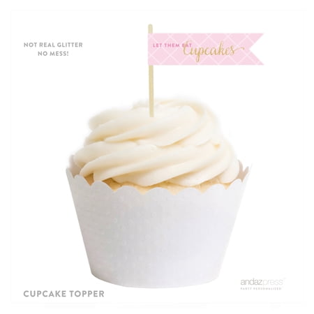 Sparkle Princess Birthday Cupcake/Straw Pennant Flag Labels, 16-Pack