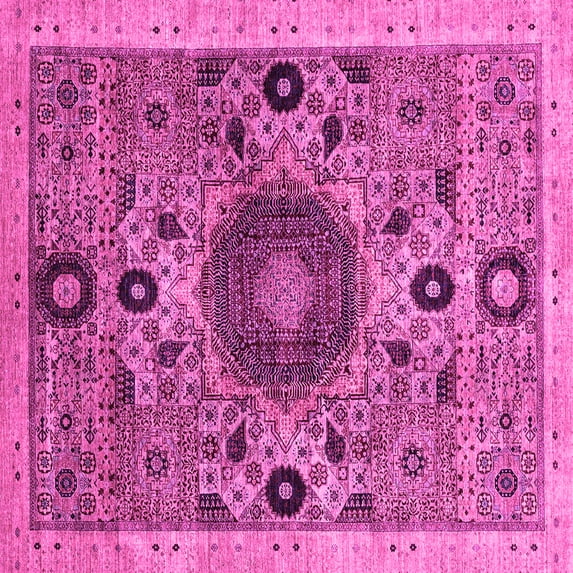 Ahgly Company Indoor Square Abstract Pink Modern Area Rugs, 8' Square