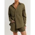 thumbnail image 4 of Women'S 3 Piece Outfits Set Spaghetti Strap Tank Top Long Sleeve Cover Up Blouse Casual High Waist Shorts Green S, 4 of 10