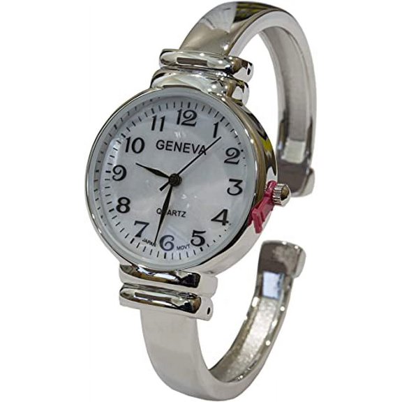 Blekon Collections Quartz Movement Mother of Pearl Dial Classic Design Womens Cuff Bangle Watch