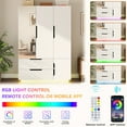 thumbnail image 6 of Blotout 3 Door Wardrobe Closet with Mirror & LED Lights, Bedroom Armoire with 2 Drawers and Multi-Layer Shelves , Modern Wooden Armoire Wardrobe Closet with Hanging Rod for Bedroom, 6 of 7