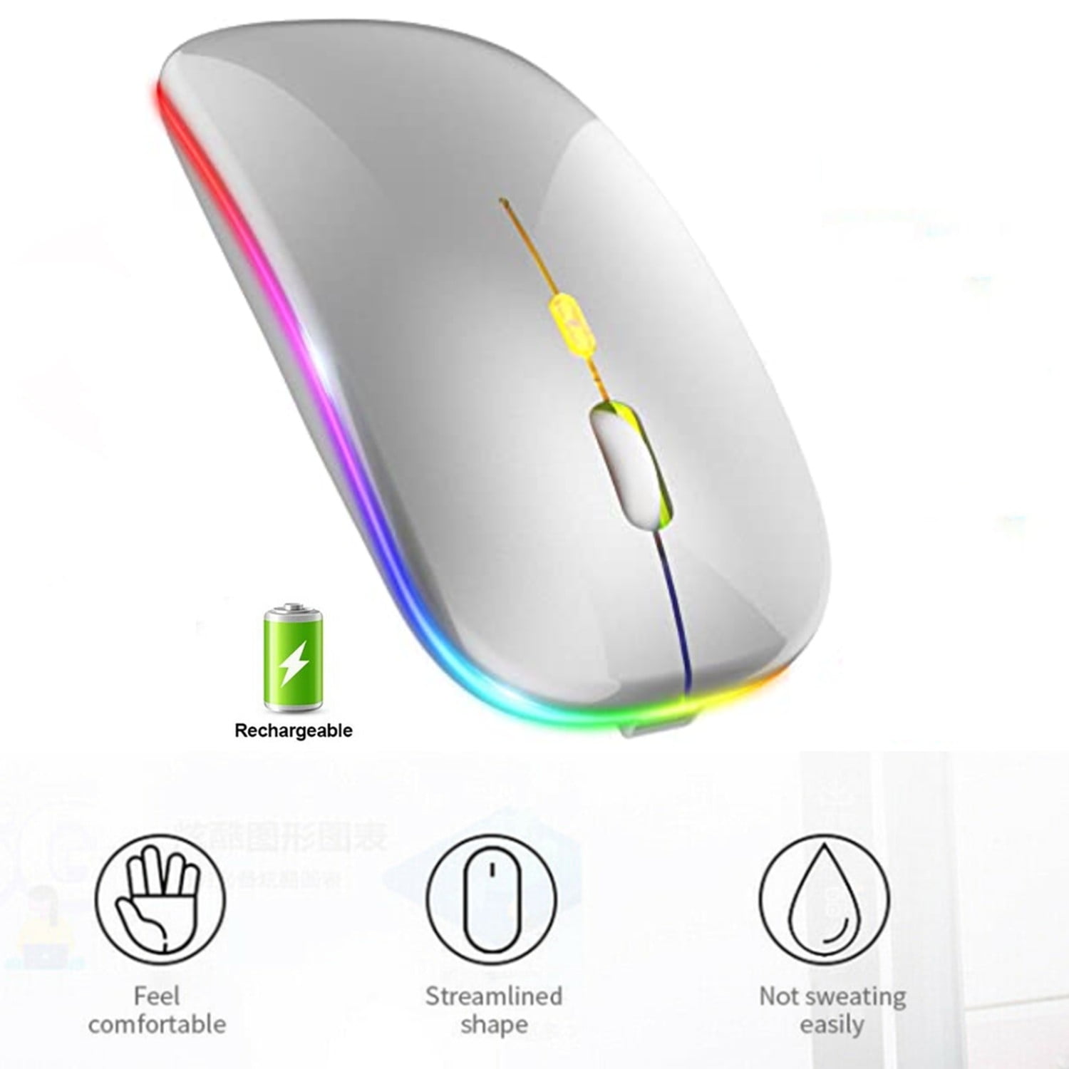 Rechargeable Wireless Mouse, 2.4GHz Slim Silent Click Wireless Optical