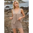 thumbnail image 4 of Women 2 Piece Casual Knit Loungewear V Neck Tie Front Vest Matching Shorts Sets Beach Cover Up Vacation Resort Outfits Pale Pinkish Gray XL, 4 of 7