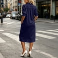 thumbnail image 4 of XuJwPNcy Summer Dresses for Women 3/4 Sleeve Lapel Midi Dress with Pockets Elegant Dressy Work Dresses Comfortable Outfits, 4 of 5