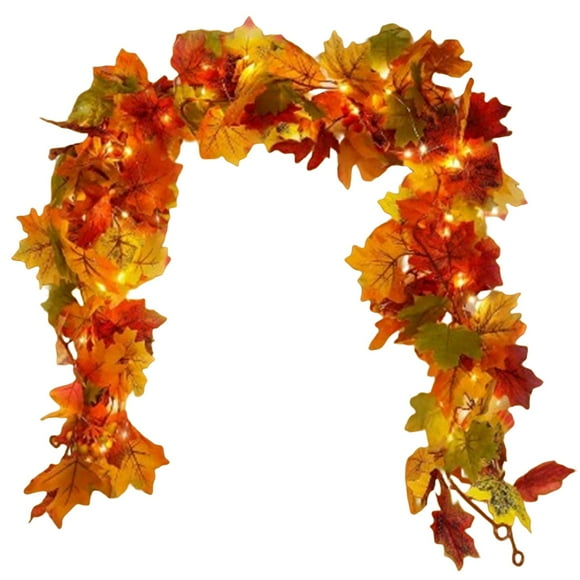 Fall Decor, Halloween Decor - Dienrx Led Maple Vine Garland, Halloween Fall Garland Decor With Warm Lights for Indoor Mantel,Staircase, Wall, Black and Gold Autumn Leaf Decoration, a Simulated Rattan