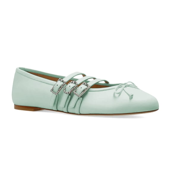 XYD Women Rounded Toe Cute Bow Ballet Flats Multi Straps Crystal Buckles Slip-on Daily Comfy Shoes Size 7 Aquamarine