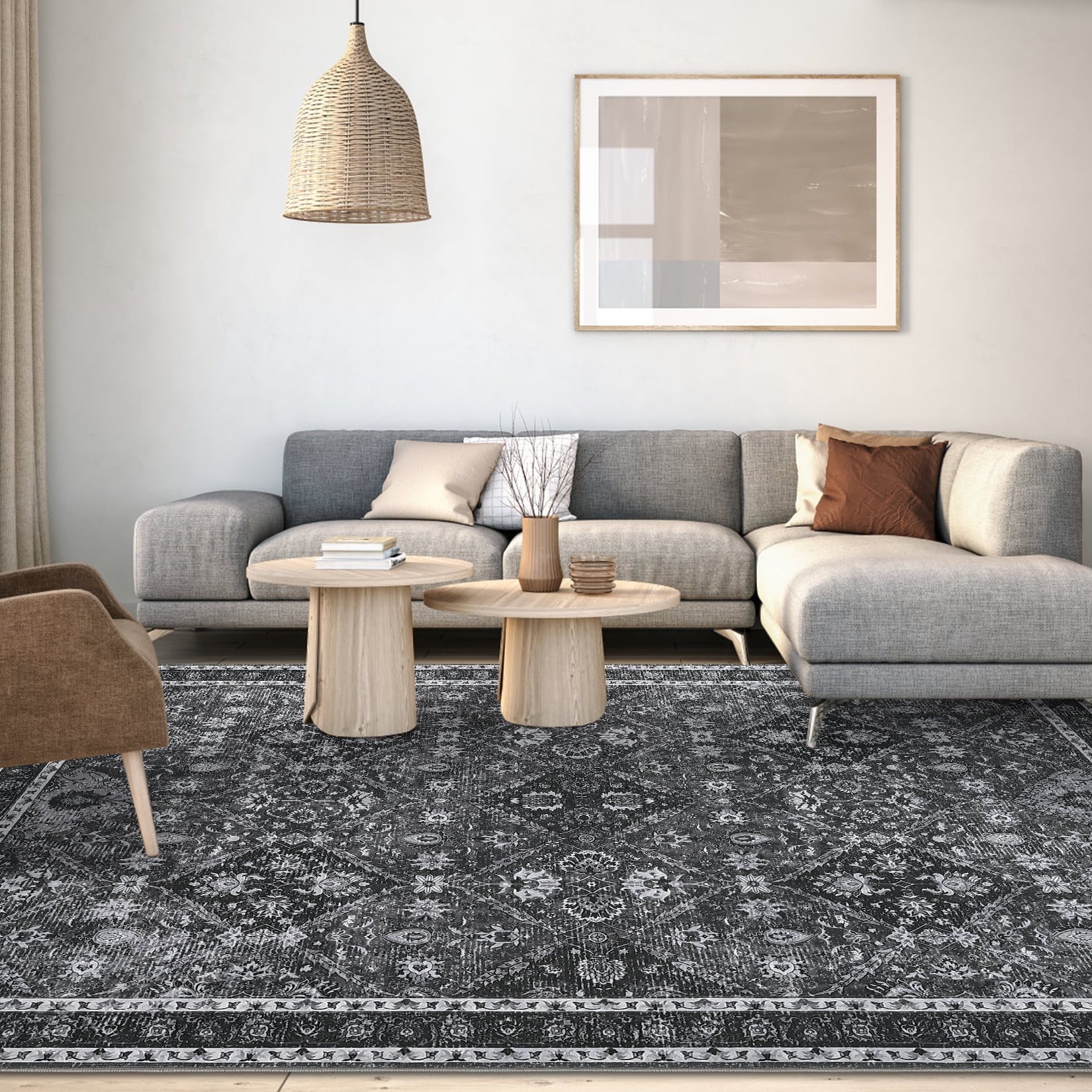 Hasoo Large Vintage Area Rug 9' x 12' Rugs for Living Room Moroccan Carpet, Black
