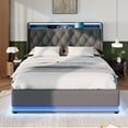 thumbnail image 3 of Bellemave Full Size Linen Upholstered Platform Bed with Hydraulic Storage System and Button Tufted Headboard Storage Bed Frame with 360° LED Lights and Charging Station (Full, Gray), 3 of 10