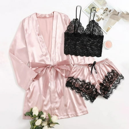 YUTK WomenS Pajamas in Clearance Satin Silk Pajamas Women Nightdress Lingerie Robes Underwear Sleepwear Sexy Pink L