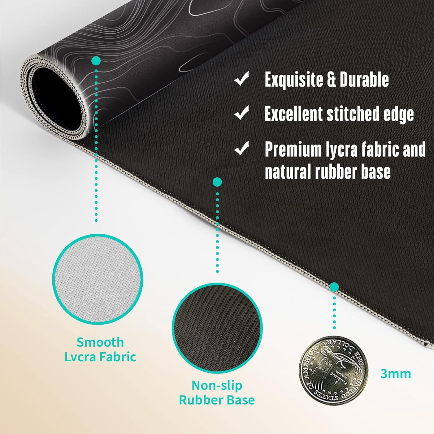 Topographic Map Large Mouse Pad XL Gaming Mouse Pad Extended Geographic Mousepad with Stitched Edges Keyboard Mouse Mat 3mm for Home Office 31.5 x 11.8 Inch, Black Map