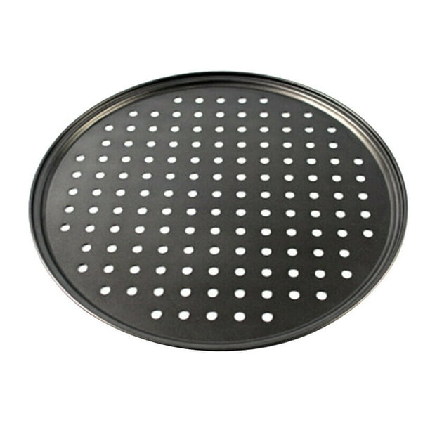 Molde antiadherente para pizza de acero al carbono, 32 cm de diámetro, diseño perforado, para pizza casera, uso en horno, fácil de limpiar