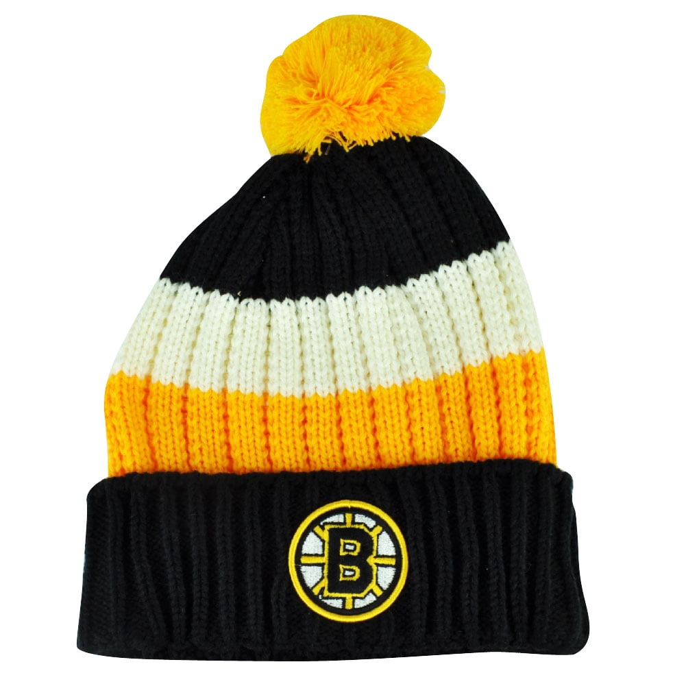 NHL Boston Bruins Cuffed Striped Yellow Beanie Knit Hat Toque Skully