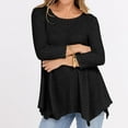 thumbnail image 4 of IROINNID Women Casual Round Neck 3/4 Sleeve Blouse Solid Color Loose Fit Tops Everyday Comfortable Soft Fabric Stylish Streetwear Versatile Wear(Black#3,2XL), 4 of 9