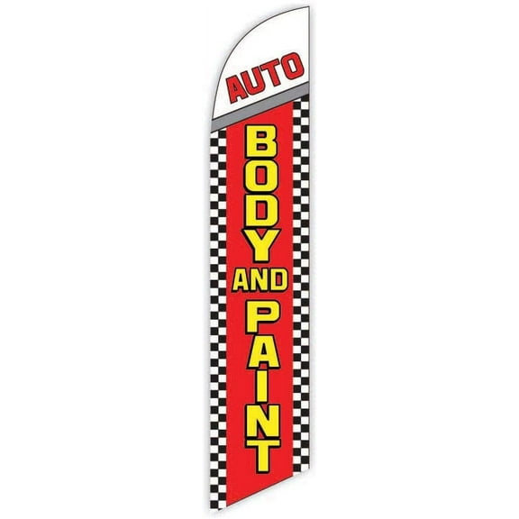 Cobb Promo Auto Body and Paint Red Advertising Feather Flag 12ft - Replacement Flag Only Without Poleset
