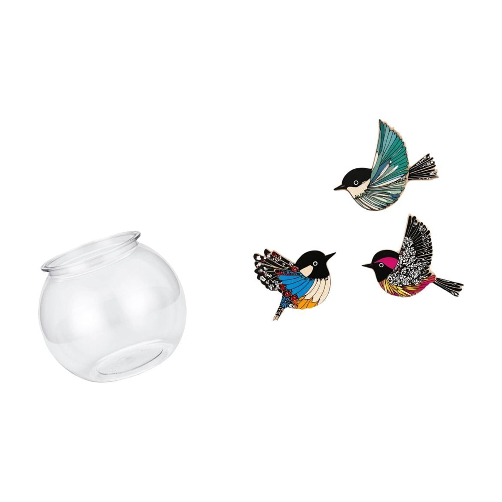 Desktop Aquarium Tank Transparent Small Fish Bowl Vase Wood Bird Wall Art Modern Minimalist Decor for Table Office Home