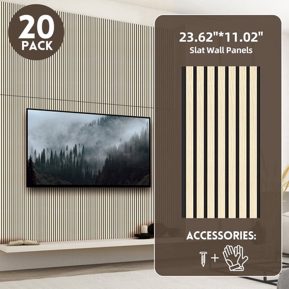 SUPEASY 20pcs 23.62'×11.02' 3D Soundproof Wall Panels, Wooden Sound-absorbing Panels,48kg/m³ Density