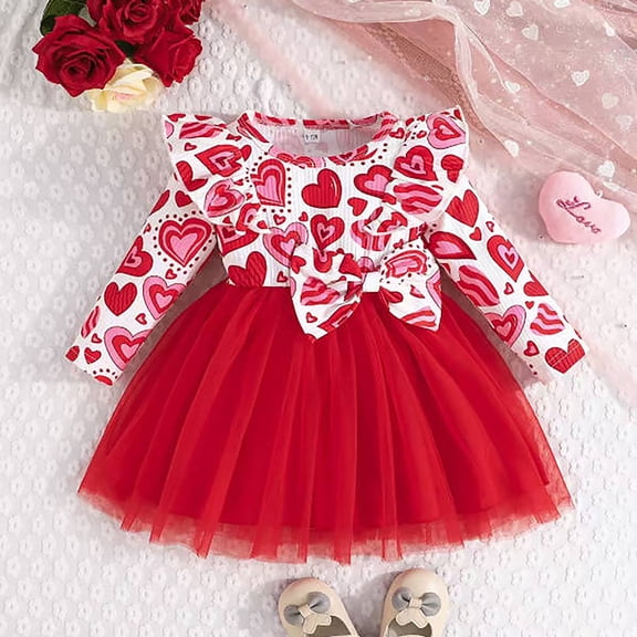 CAIXIA Baby Girl Outfits Toddler Girls Valentine's Day Outfit Heart Print Tutu Dress Cute Party Dress for Little Girls