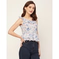 thumbnail image 3 of Moomaya Sleeveless V Neck Printed Georgette Top - Women's Trendy Peplum Top, 3 of 9