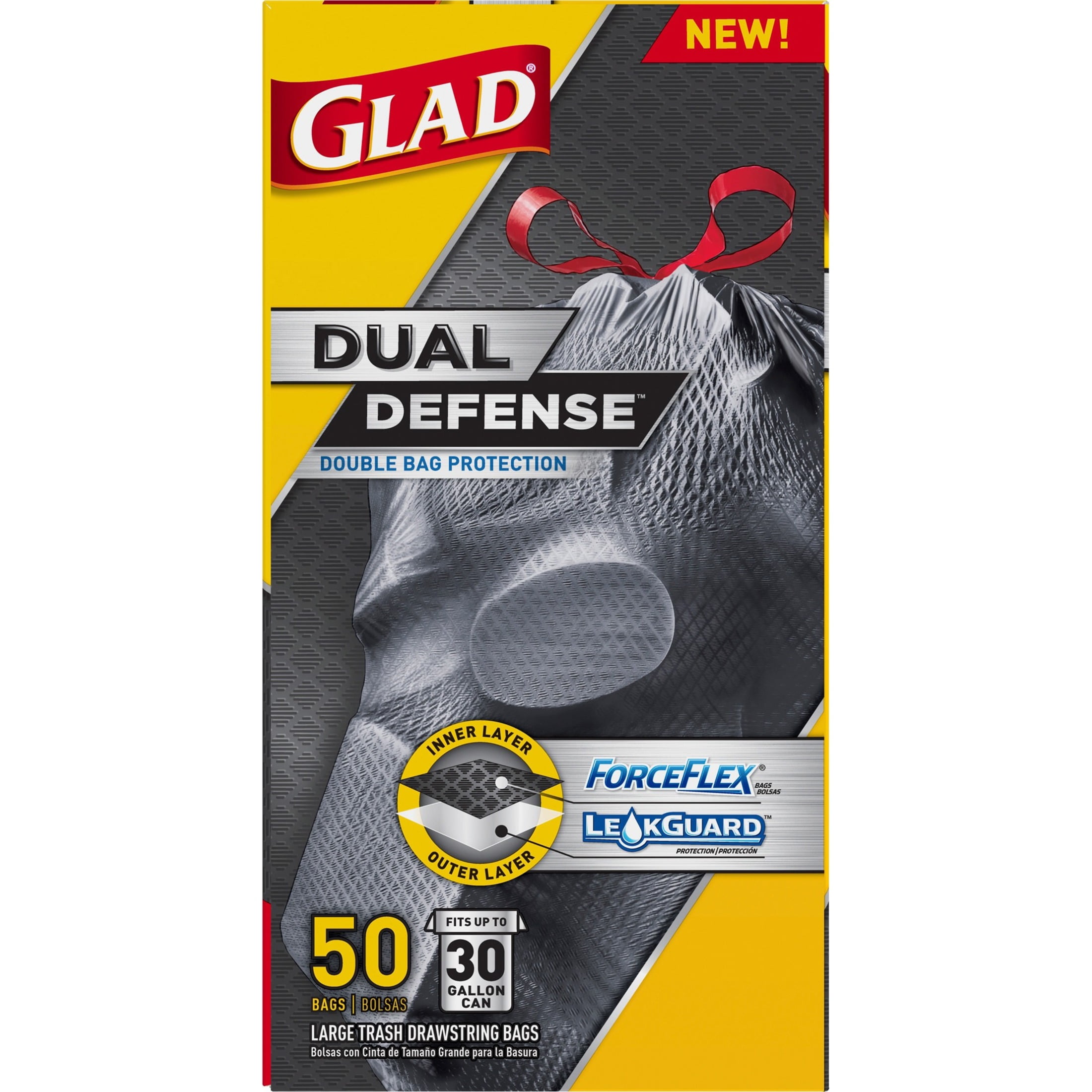 Glad ForceFlexPlus Large Drawstring Trash Bags - Large Size - 30 gal  Capacity - 0.90 mil (23 Micron) Thickness - Black - 6/Carton - 25 Per Box -  Home, Office, Can - Filo CleanTech